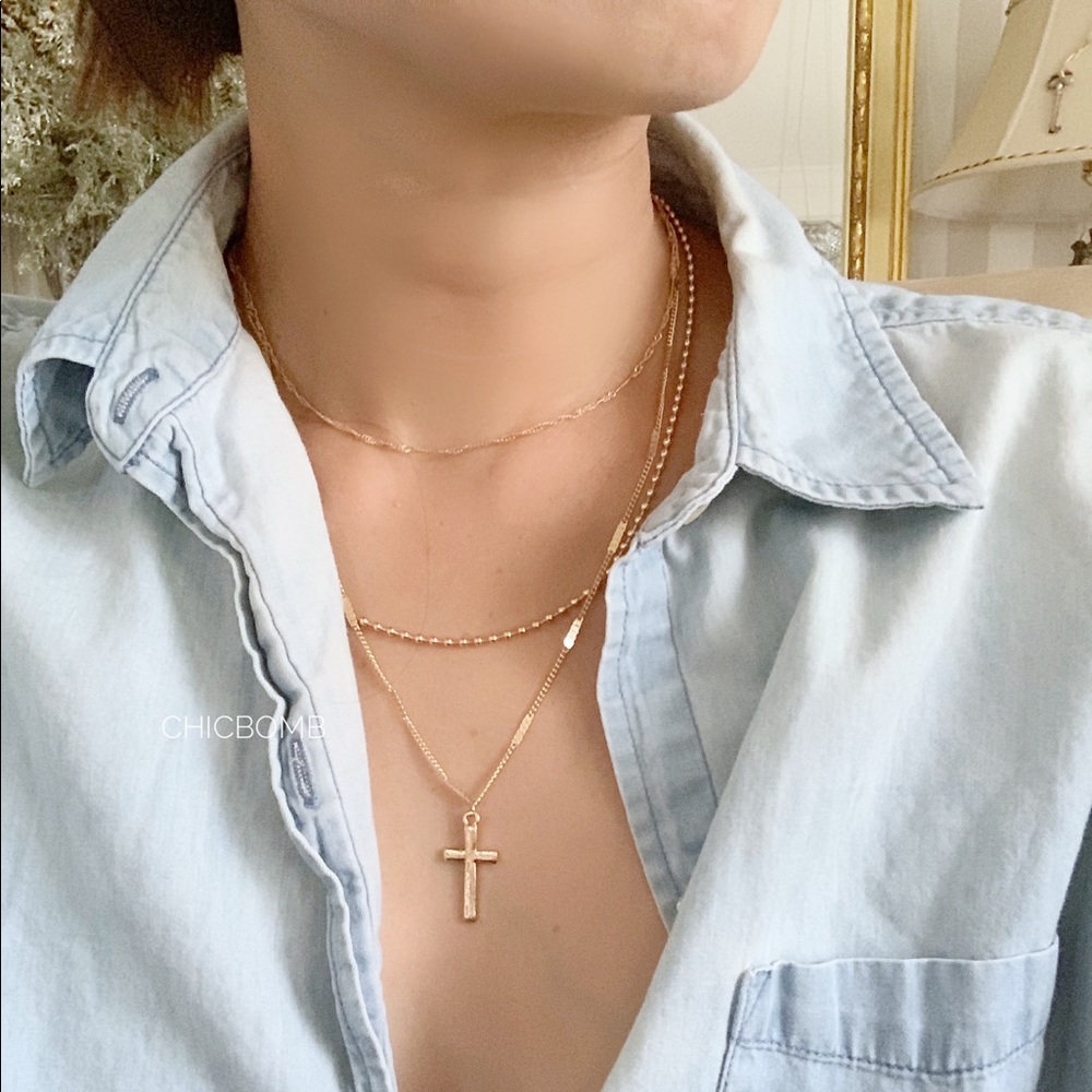 Dainty Layered Cross Necklace - Picture 6 of 6